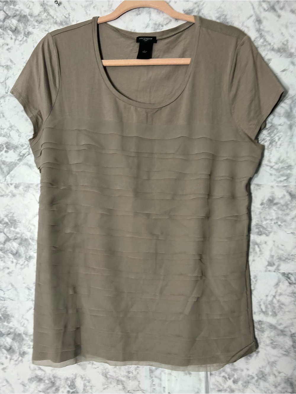 Ann Taylor Taupe Layered Ruffle Scoop Neck Tee.  56